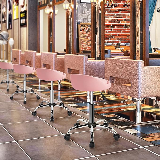 Yaheetech Height Adjustable Rolling Swivel Salon Stool Chair with Backrest Wheels for Tattoo Massage Facial Spa Manicure Dentist Clinic,Pink