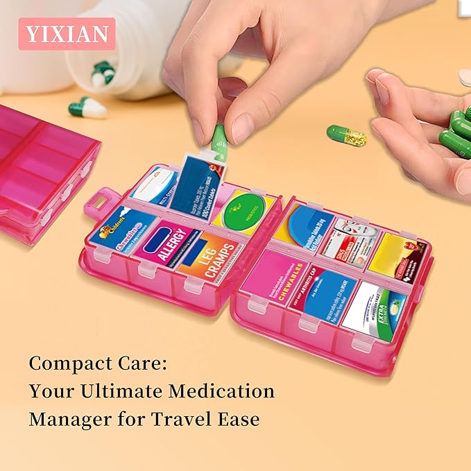 Large Pill Organizer with Medicine Labels, Pill Dispenser 12-Compartment Travel Medication Storage Case, 7-Day Pill Box for Vitamins & Supplements (White, 161 Labels)