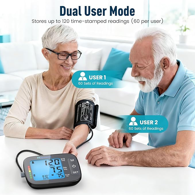 Upper Arm Blood Pressure Monitor with Wide Cuff, Automatic Digital BP Machine for Home Use, Large Backlit Display, Irregular Heartbeat Detection, Includes Storage Bag & 2×60 Memory