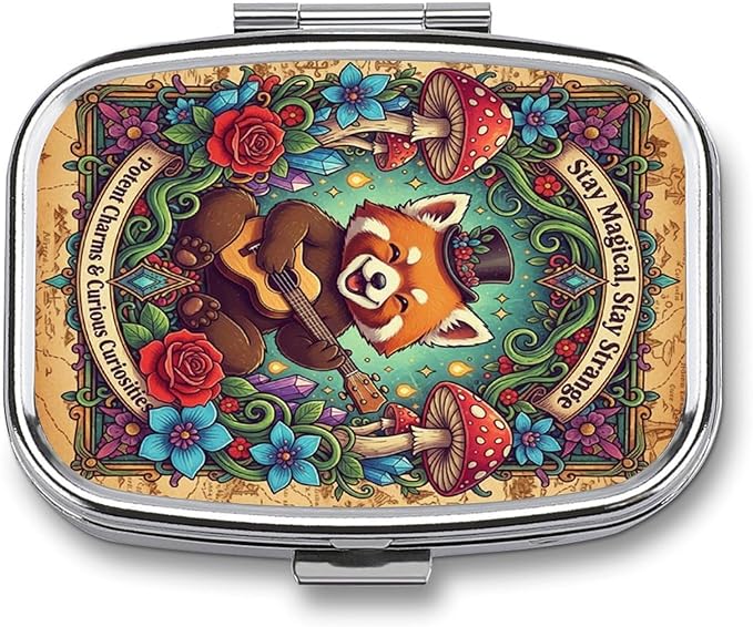 Metal 2 Compartment Pill Organizer Travel Friendly Portable Compact Pill Box Cute Pill Case,for Pocket Wallets Daily Portable Medicine Vitamin Tablet Storage (Cute Bear)