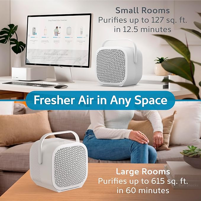 Pure Enrichment PureZone DUO Tabletop Air Purifier – True HEPA, Dual Direction Airflow, 3-Stage Filtration Captures Dust, Smoke, Odors for Large Rooms up to 615 sq. ft. (White)