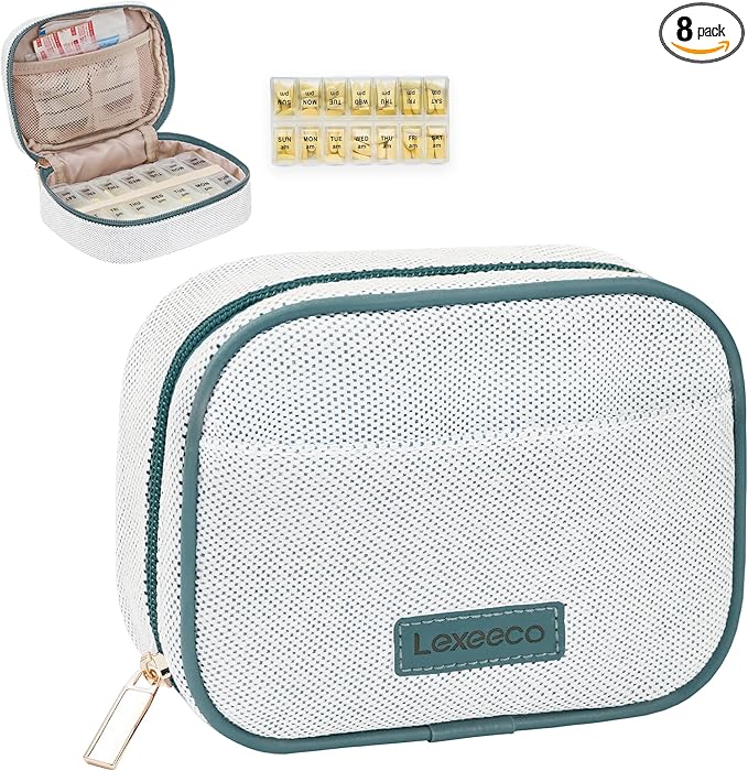 Weekly Travel Pill Organizer 2 Times A Day Pill Case for Purse with Removable AM PM 7 Day Pill Box Holder,Cute Medication Organizer Pill Container for Medicine, Vitamin, Supplement(Teal, Medium)