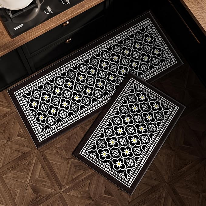Kitchen Mat, [2 PCS] Kitchen Rugs, Cushioned Anti-Fatigue Non-Skid Waterproof Rugs, Ergonomic Comfort Standing Mat for Kitchen, Floor, Sink, Laundry, (Black)