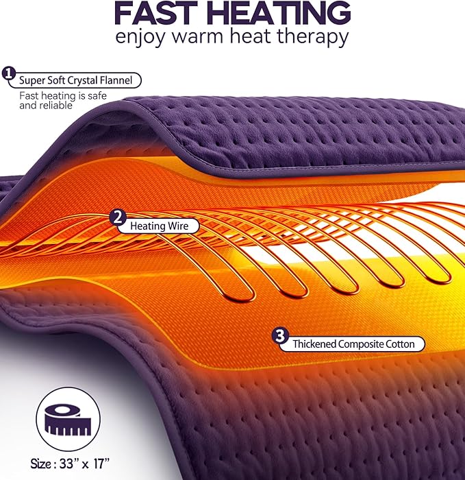 Heating Pad for Back, Neck & Shoulder Pain Relief, 17"x33" Electric Moist/Dry Heat Pad, 6 Heat & 4 Timer Settings, Auto Shut-Off, Machine Washable, Mothers Day Gifts for Mom, Wife, Sister, Women