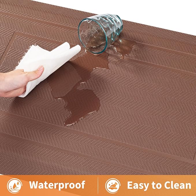 UKISS 9/10"" Extra Thick Cushioned Anti Fatigue Kitchen Mat, Waterproof High Density Foam Standing Desk Mat, Non-Slip Ergonomic Comfort Mat for Kitchen, Office,Workstation Black (Brown, 20" X 48")