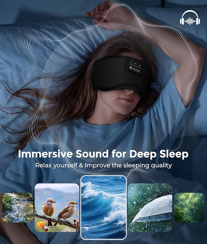 LOVE EYE Sleep Headphones Bluetooth 5.4 Sleeping Eye Mask Wireless Music Earphones with HD Speakers for Side Sleepers Total Blackout Cotton Mask for Travel, Home, Office, Unique Gifts
