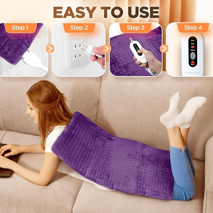 17''x33'' XXXL King Size Heating Pad with 4 Temperature Settings & 2 Auto-Off Countdown Timers, Pain Relief for Back/Neck/Shoulders/Abdomen/Legs, Christmas Gifts for mom dad (Purple)