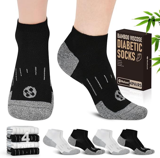 Diabetic Socks for Men,4 & 6 Pairs Low Cut Bamboo Viscose Wide Mens Diabetic Socks Size 9-11 10-13