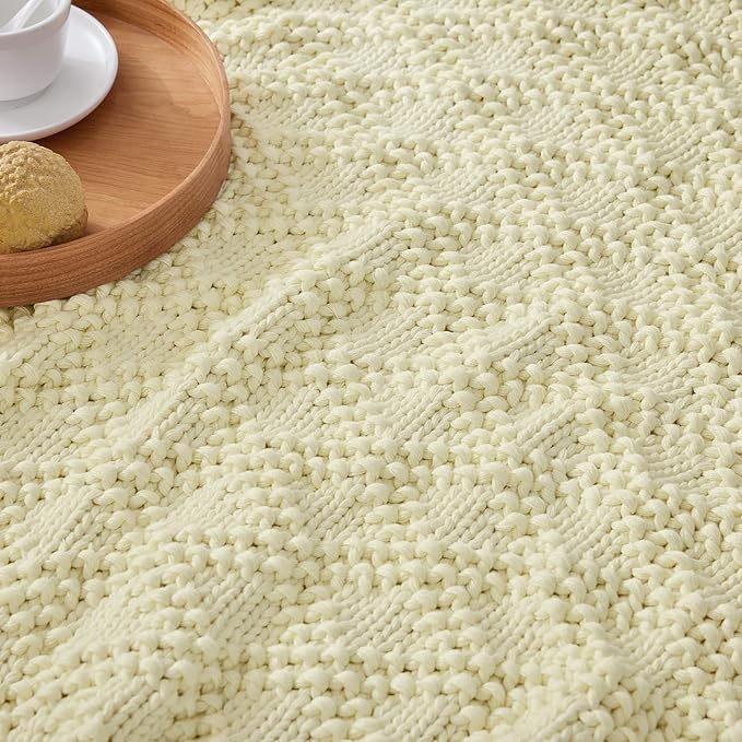 Knitted Weighted Blanket for Adult, Chunky Knit Weighted Throw for Sleep 60"*80" 15lbs, Cooling Breathable Machine Washable Heavy Blanket for Room Decor (Cream White, Queen)