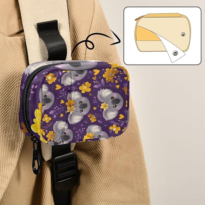 Purple Koala Heads and Flowers Travel Pill Organizer Case Box Container Weekly Portable Vitamin Medicine Holder Storage Bag with Zipper Removable