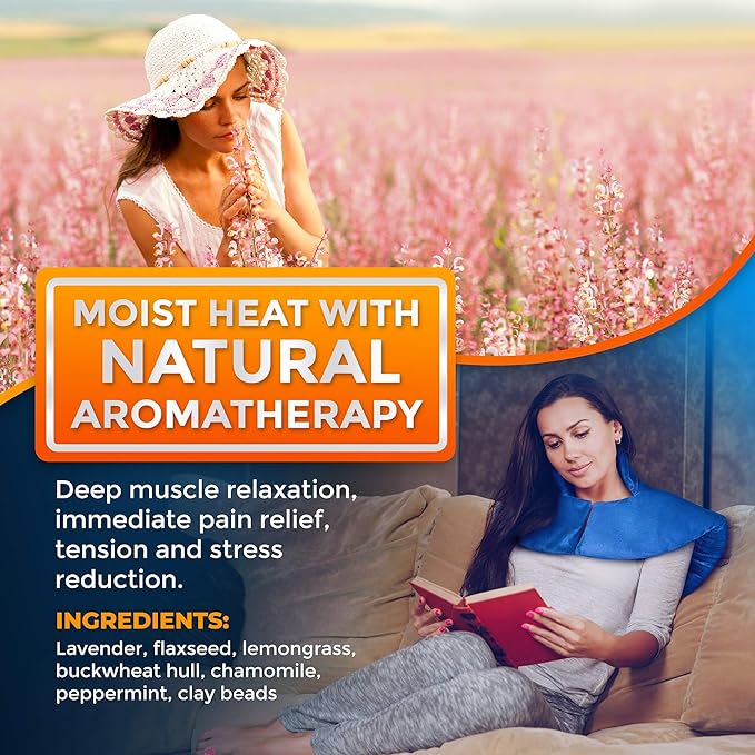Microwavable Large Neck and Shoulder Wrap – Instant Relief for Muscle Pain, Tension and Stress, Stiffness, Arthritis, Migraines, and Headaches – Natural Therapy with Deep Heat and Herbal Aromatherapy