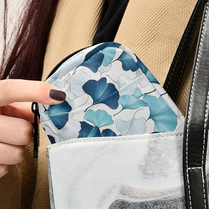 Fustylead Elegant Ink Ginkgo Leaves with Gold Line Pill Organizer for Purse, Weekly Portable Pill Box with Zipper to Storage Vitamins Fish Oils Medications Supplements