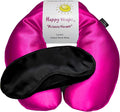 Microwavable Herbal Neck Wrap - Hot Cold Aromatherapy Neck Warming Pillow - Heating Pad for Migraines, Stress, Gifts for Women, Birthdays, Christmas and Free Sleep Mask - Hot Pink Satin