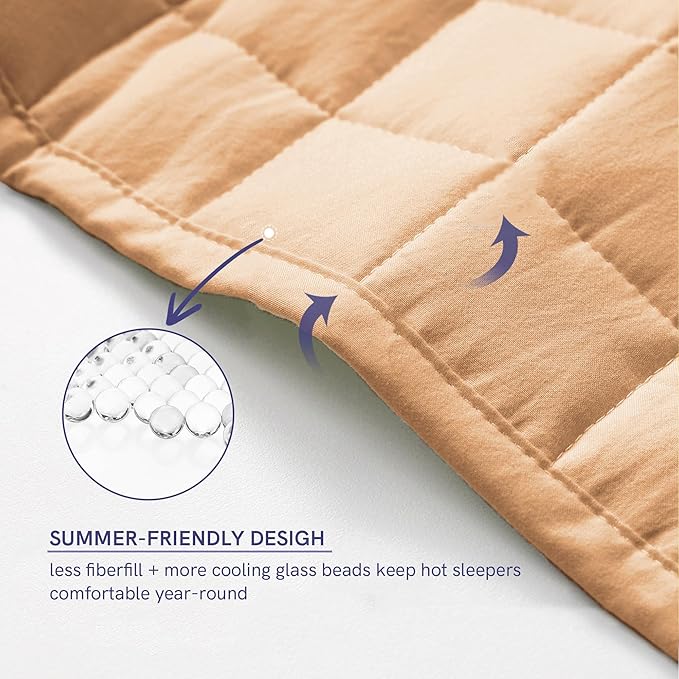 YnM 25lbs Weighted Blanket for Adults, Heavy Bed Throw Blanket with Cooling Glass Beads for All Season Use, Ideal for ~240lbs (60x80 Inches, Queen, Terracotta)