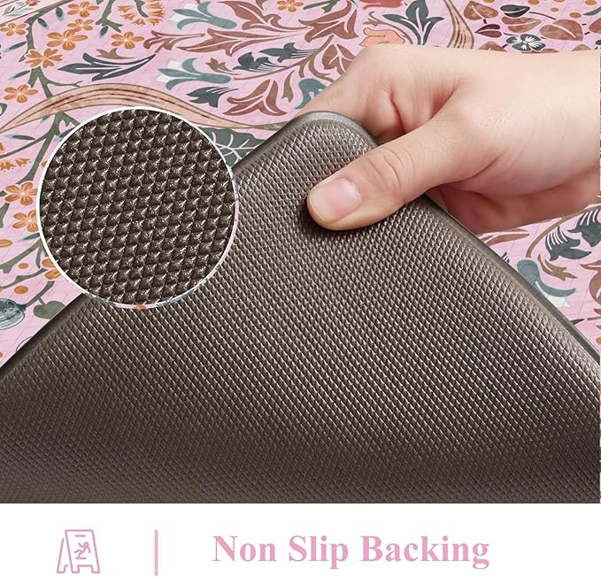 Collive Kitchen Mats Cushioned Anti Fatigue, Waterproof Kitchen Floor Mat Non Slip Desk Rugs Comfort Standing Rug for Sink, Office, Laundry, Home Decor, Pink