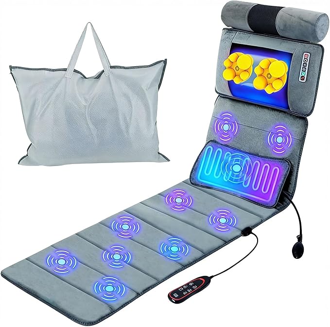 Full Body Massage Mat with Heat, 10 Motors Vibration Massage Chair Pad with 3 Timer Settings, Multifunctional Full Body Relaxation Seat Back Massager for Indoor Bed Sofa Chair