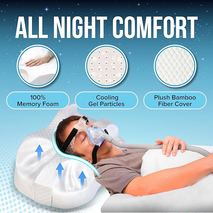 JJ CARE CPAP Pillow for Side and Back Sleepers with Pillowcase (Pack of 1), 3 Layered Design and Adjustable Height CPAP Pillow, CPAP Masks Users (2 Removable Layer)