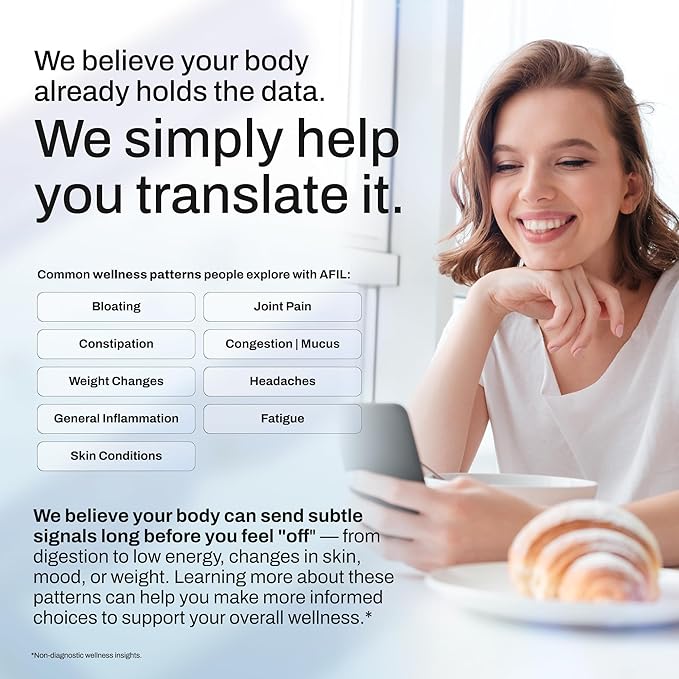 AFIL Upgraded 750+ Foods, Drinks, Vitamins, at-Home Wellness Test Kit, Trusted Hair Analysis for Adults & Kids, at-Home Health Non-Invasive, Gluten Wellness Insights