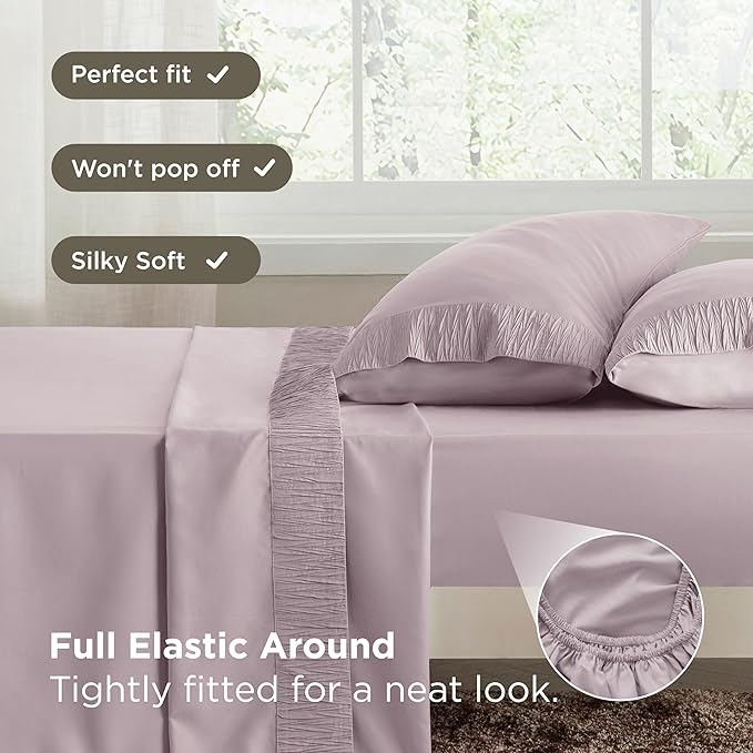 Bedsure Full Size Bed Sheets - 4 Pieces Soft Full Sheet Set - Breathable & Cooling - Hotel Luxury - Easy Care Polyester Microfiber Bedding for Women, Men, Pink Mocha