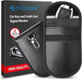 TICONN 2PK Faraday Bags for Car Keys Fob, 3.5''X5.0'' Faraday Cage Protector, Car RFID Signal Blocking, Anti-Theft Pouch Anti-Hacking Case Blocker (Black PU)