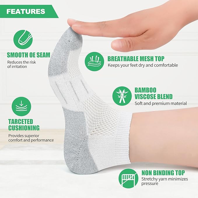 Diabetic Socks for Men,4 & 6 Pairs Low Cut Bamboo Viscose Wide Mens Diabetic Socks Size 9-11 10-13
