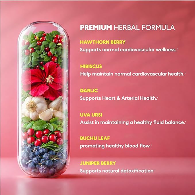 Blood Pressure Support Supplement - Circulation Support & Heart Health Supplements - 13-in-1 Formula with Hawthorn Berry, Hibiscus & Garlic Supplements - 90 Capsules (3-Month Supply)