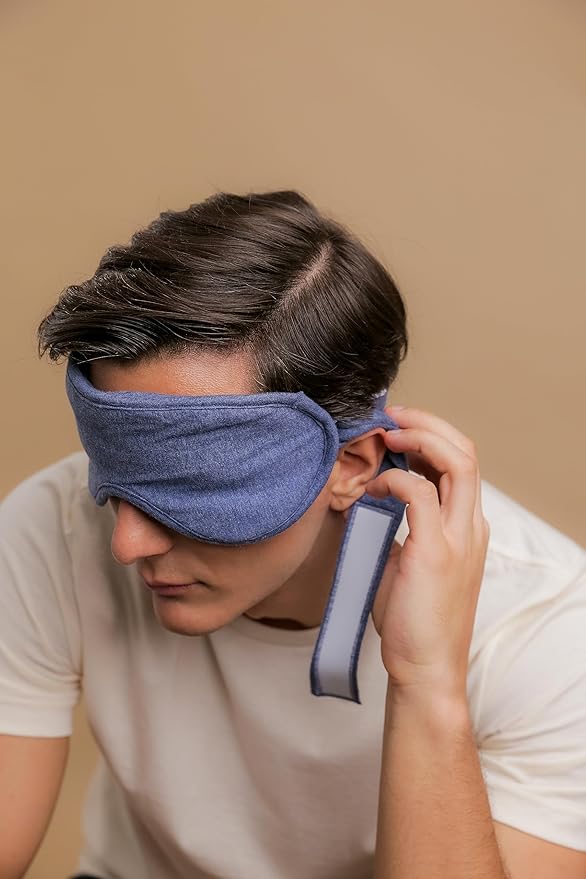 Cottonique Hypoallergenic Sleep Eye Mask Made from 100% Organic Cotton (Melange Blue, Free Size)