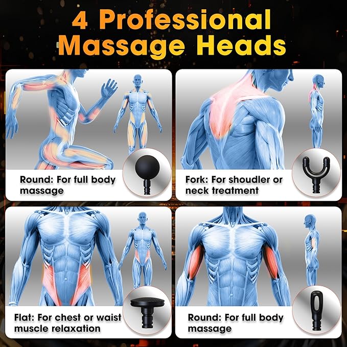Massage Gun with Upgraded Extension Handle, Back Massager for Pain Relief, Massage Gun Deep Tissue with 4 Massage Heads, Handheld Massager for Neck Shoulders Waist Arm Legs, Black