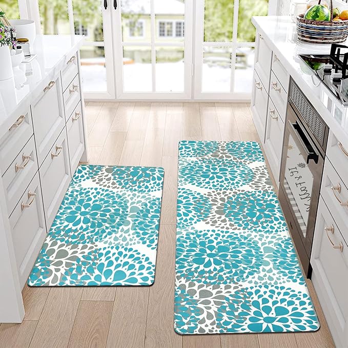 Homcomoda Kitchen Rugs Set Anti Fatigue Kitchen Floor Mat Easy to Clean 2Piece Non Slip Comfort PVC Leather Heavy Duty Standing Mats Indoor Outdoor(17.3"×28" and 17.3"×47")