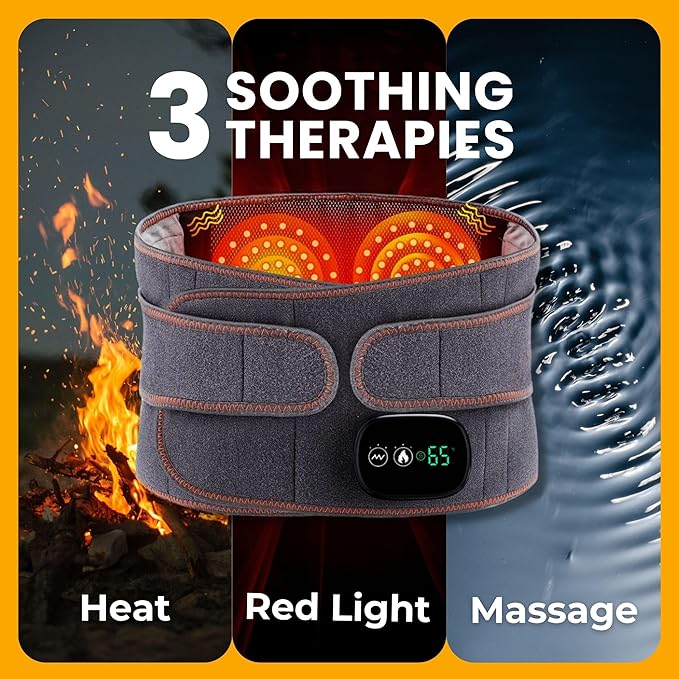 Hatch Belt™ Triple Therapy Red Light Belt – Portable Heating Pad & Deep Tissue Back Massager with Heat, Infrared Light & Vibration – Wearable Lumbar Brace for Lower Back Support
