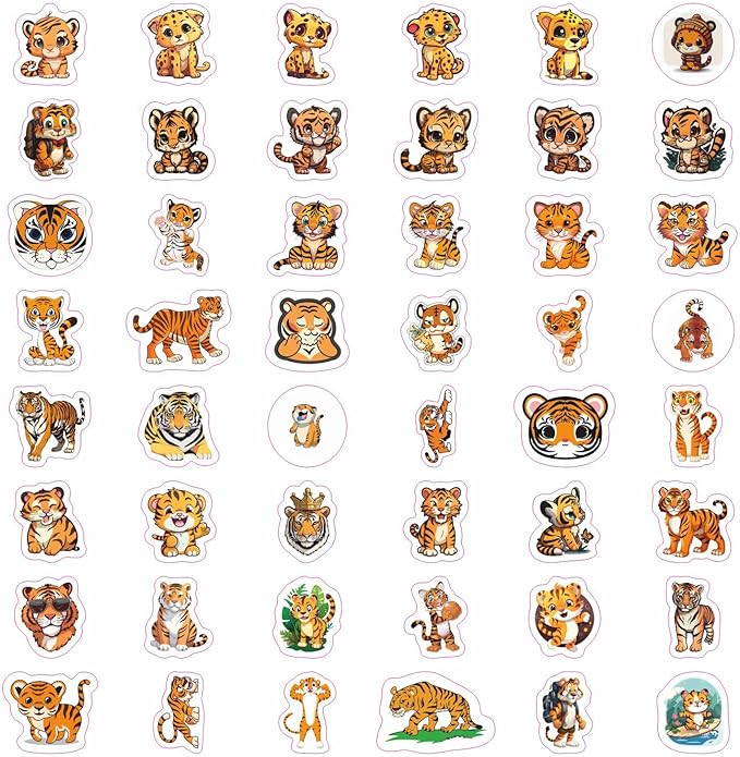 BulbaCraft 100Pcs Tiger Stickers, Tiger Gifts for Girls and Boys, Gifts for Women & Men