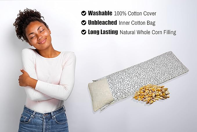 Microwavable Corn Filled Heating Pad and Cold Pack/Washable 100% Cotton Cover (Vines - Black and White, 5.25in W x 17.25in L)