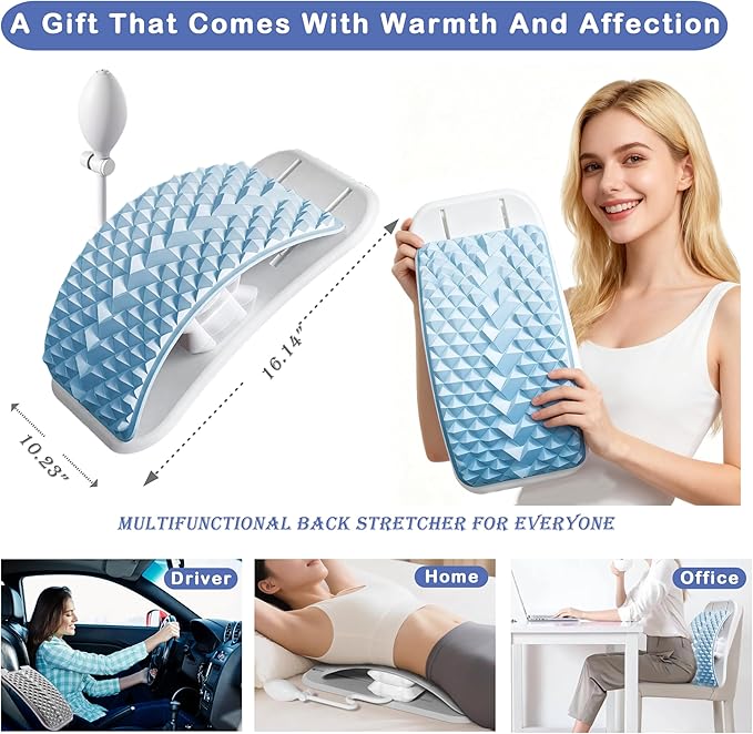 Pneumatic Back Stretcher For Lower Back Pain Relief - Stepless Air-Adjustable Lumbar Support Board With Extra-Wide Panel & Spinal Decompression Muscle Relaxation Spine Stretcher Back Cracker(Blue)