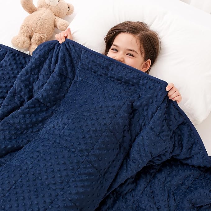 Kivik 5lb Weighted Blanket, Washable Heavy Throw Blankets, 5 Pounds Weight Small Comforter for 5 6 7 8 9 Year Old, Soft Cooling Minky Material, Gifts for Better Sleep & Calm, 36 x 48 inches, Navy Blue