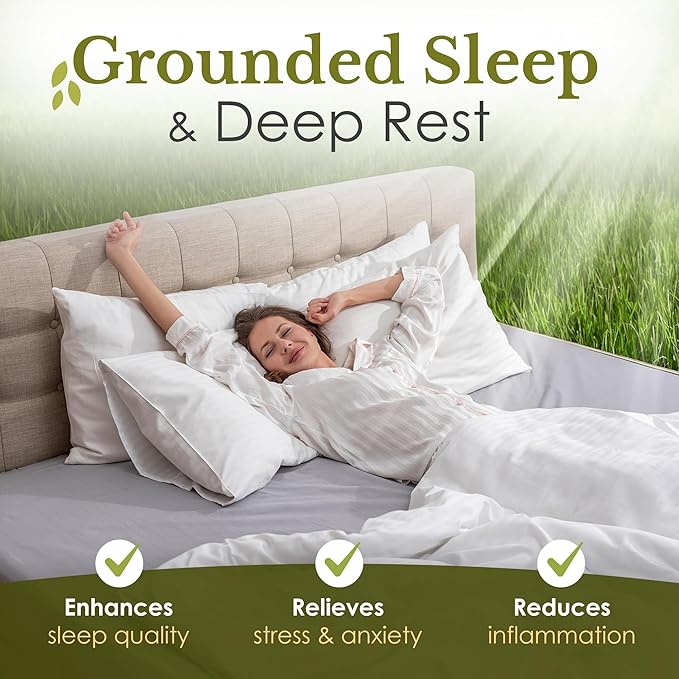 Grounding Sheets Queen Size - Grey Earthing Sheets for Natural Sleep Enhancer - 90% Organic Cotton + 10% Pure Silver Fiber Fitted Grounding Bed Sheets with Grounding Cord for Cozy Night