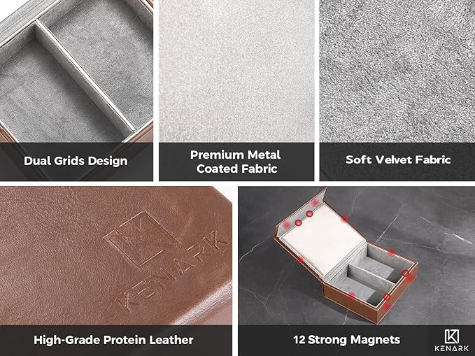 KK7 PLUS-BR Faraday Key Fob Protector Box with 2 Slots, RFID Signal Blocking Shielding Box for Car Keys, Anti-Theft Vintage Faraday Cage with High-Grade Protein Leather, Brown - Size: XL