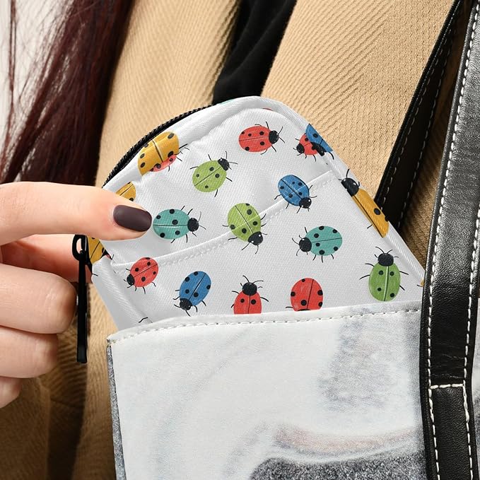 Fustylead Colorful Hand Draw Ladybugs Pill Organizer and Storage Weekly with Zipper, Removable Pill Box Portable Medicine Organizer for Vitamin Fish Oil Supplement