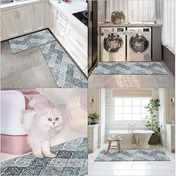 Arttown Boho Anti-Fatigue Kitchen Rug Set of 2 Morocco Cushioned Floor Standing Mat Waterproof Non-Slip Mat and PVC Ergonomic Comfort Foam Rug