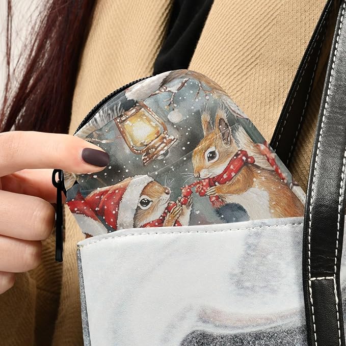 Christmas Squirrels Watercolor White Travel Pill Organizer Case Box Container Weekly Portable Vitamin Medicine Holder Storage Bag with Zipper Removable