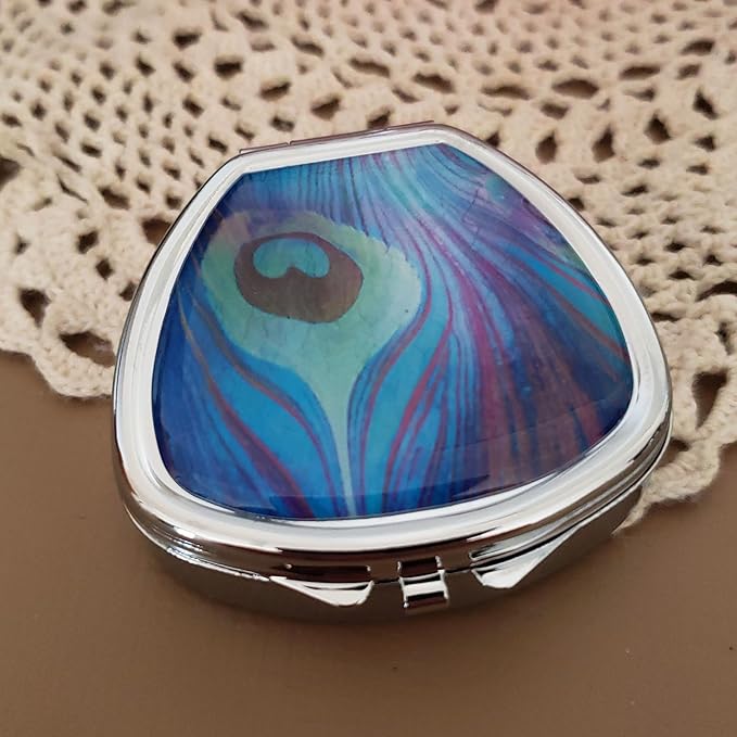 Houder Designer Pill Box - Decorative Pill Case with Gift Box - Carry Your Meds in Style (Peacock Feather)