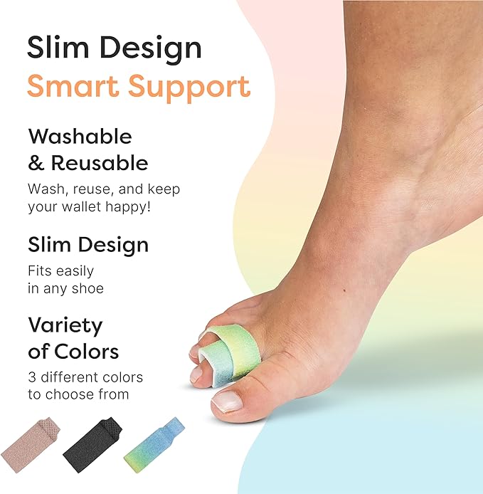 ZenToes Hammer Toe Corrector for Women & Men - Reusable Fabric Buddy Wraps for Broken Toes - Cushioned Toe Splint for Protection & Recovery & Hammertoe Straightener - 4 Count (OSFM, Rainbow)