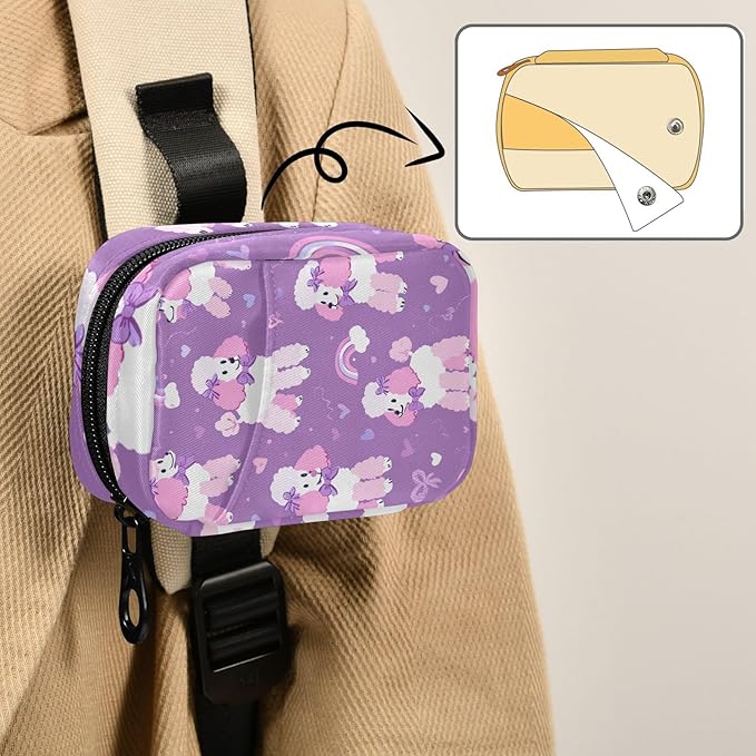 Purple Poodles Hearts Ribbons Rainbows Travel Pill Organizer Case Box Container Weekly Portable Vitamin Medicine Holder Storage Bag with Zipper Removable