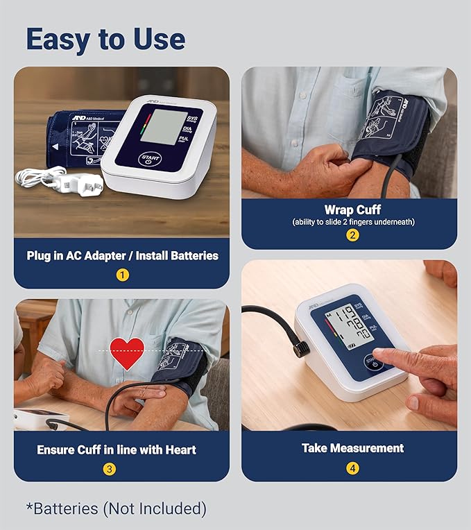 A&D Medical Blood Pressure Monitor for Home Use – UA-651SAC – Petite Upper Arm BP Machine – Small Cuff (6.3–9.4” / 16-24 cm) – Adults, Easy to Use, AC Adapter
