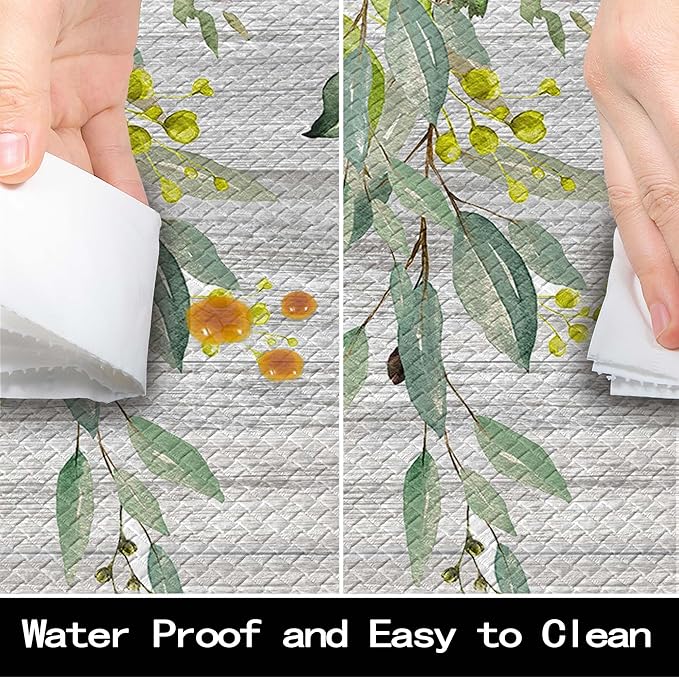 Kitchen Rug Mats for Floor Cushioned Anti Fatigue Green Eucalyptus Kitchen Rugs Sets of 2 Farmhouse Non Slip Waterproof Comfort Memory Foam Standing Floor Mat for Office Laundry Sink Desk