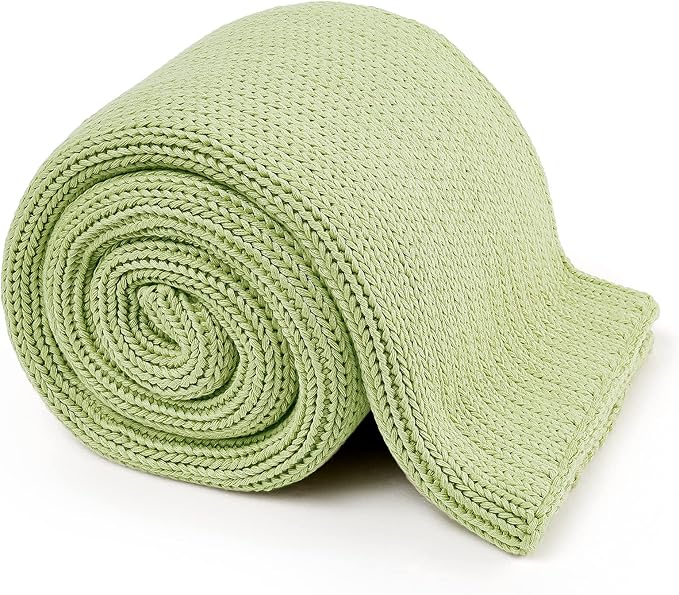 Guohaoi Knitted Weighted Blanket for Adults (Light Green 60"x80" 15lbs) No Beads Cooling Throw Blanket for Hot Sleepers, Home Decor Breathable Chunky Knit Heavy Blanket Use on Queen/King Size Bed