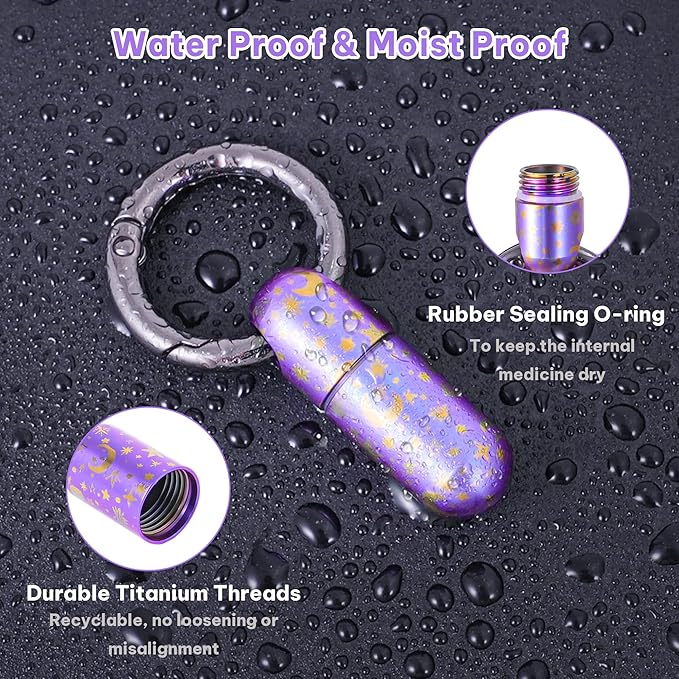 Titanium Keychain Pill Holder,Waterproof Mini Pill Case,Portable Small Pill Container for Travel,Purse,Pocket(Strary Sky)