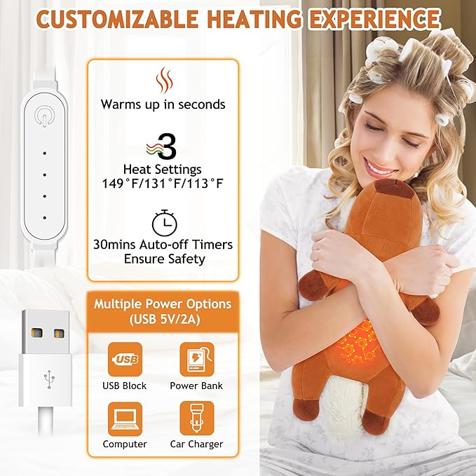Capybara Heating Pad for Cramps & Menstrual Pain Relief,Cute Stuffed Animal Electric Heating Pad,USB Powered Heated Stuffed Animals,14''Portable Plush for Neck/Back/Shoulder,Gift for Women Wife Girls
