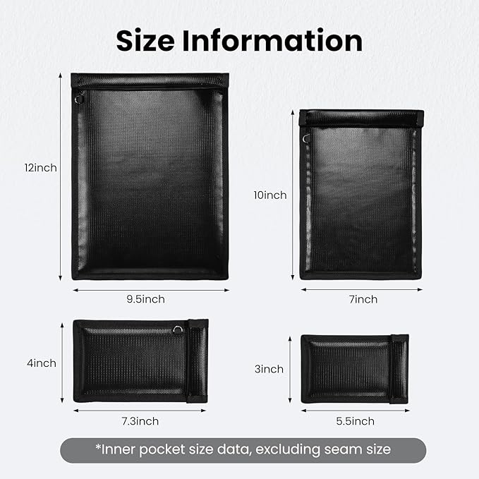 Faraday Bags, Waterproof Fireproof Money Bag for Cash, Important Document Storage Organizer for Valuables, Legal Documents Safe, Fireproof & Waterproof (Black)