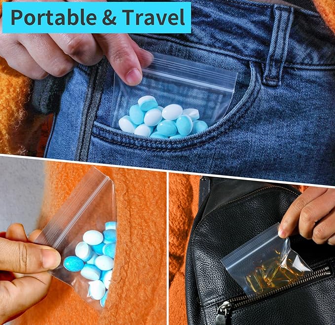 125 Packs Pill Pouch Bags 6 mil 3x2.75'', Bpa Free Travel Medicine Organizer, Pill Organizer Multi-Purpose Clear Small Portable, Pill Case for Purse, Pill Pockets for Meds, Storage, Packaging & Travel