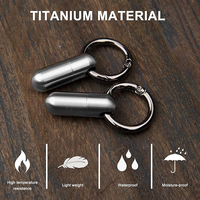 Keychain Pill Holder,Titanium Small Pill Case Portable Travel Pill Box for Purse Wallet Pocket,Waterproof Daily Pill Container Organizer Fob for Outdoor Camping